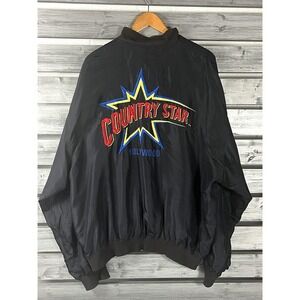 Vintage Country Star Jacket Mens XL Black Silk Bomber Hollywood Embroidered 90s